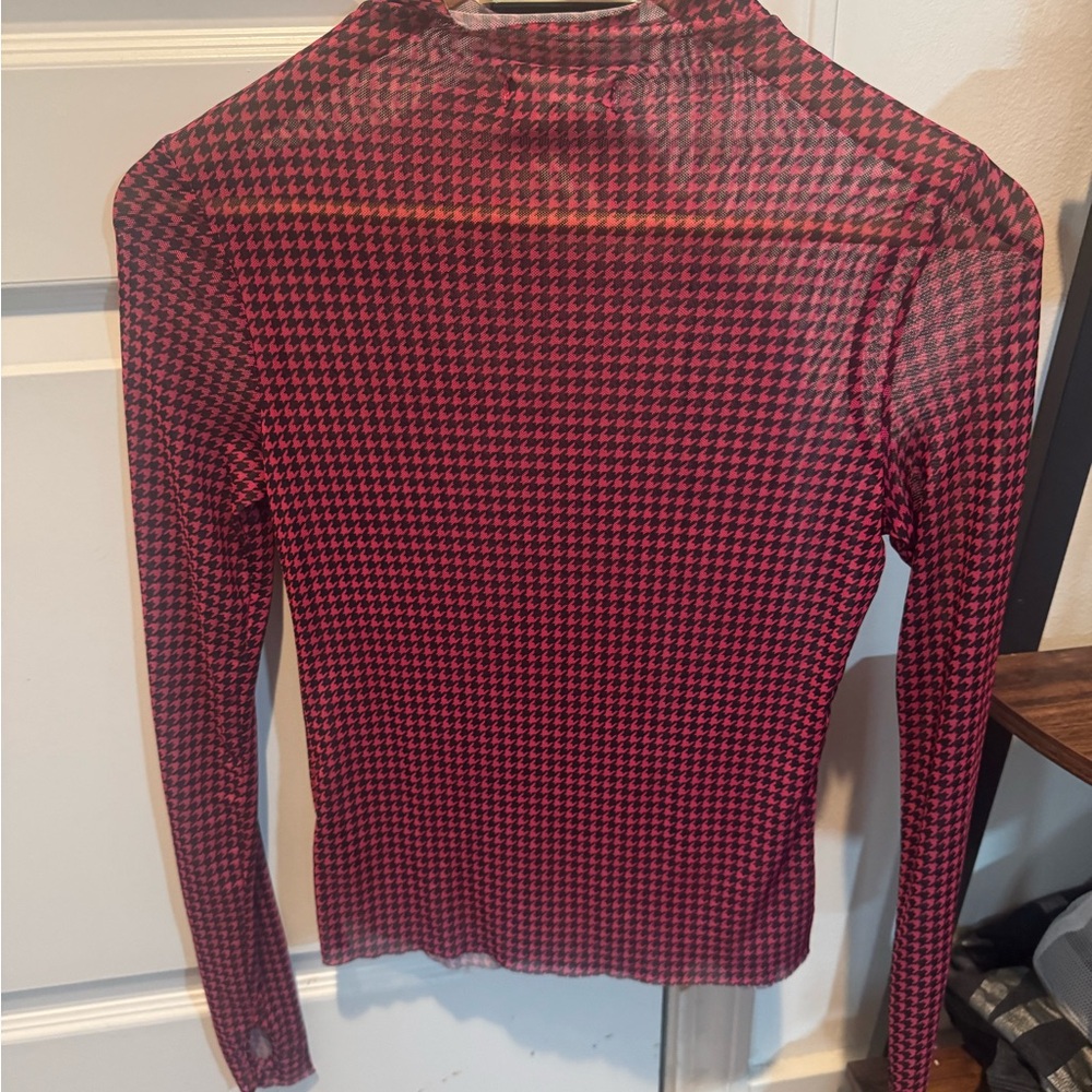 Steve Madden Red and Black Houndstooth Top